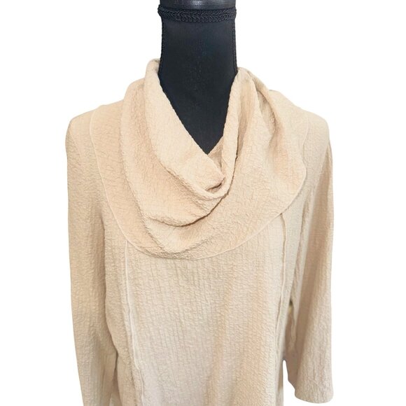Ali Miles Off White Cowl Neck Waffle Knit Textured Tunic Top S Minimalist Casual - Picture 5 of 9